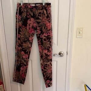 Anthropologie Floral Ankle Pants - Pink and Brown.